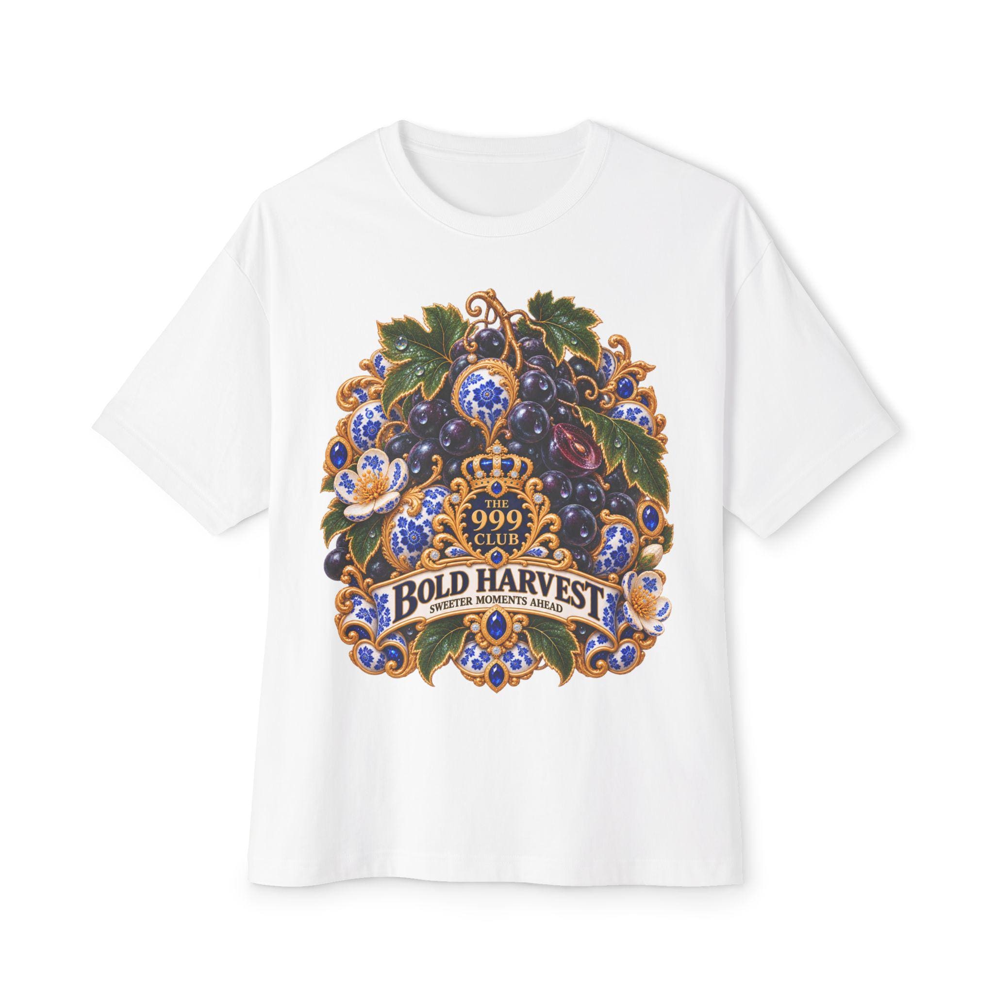 Bold Harvest floral crest Tee | vintage grapevine illustration