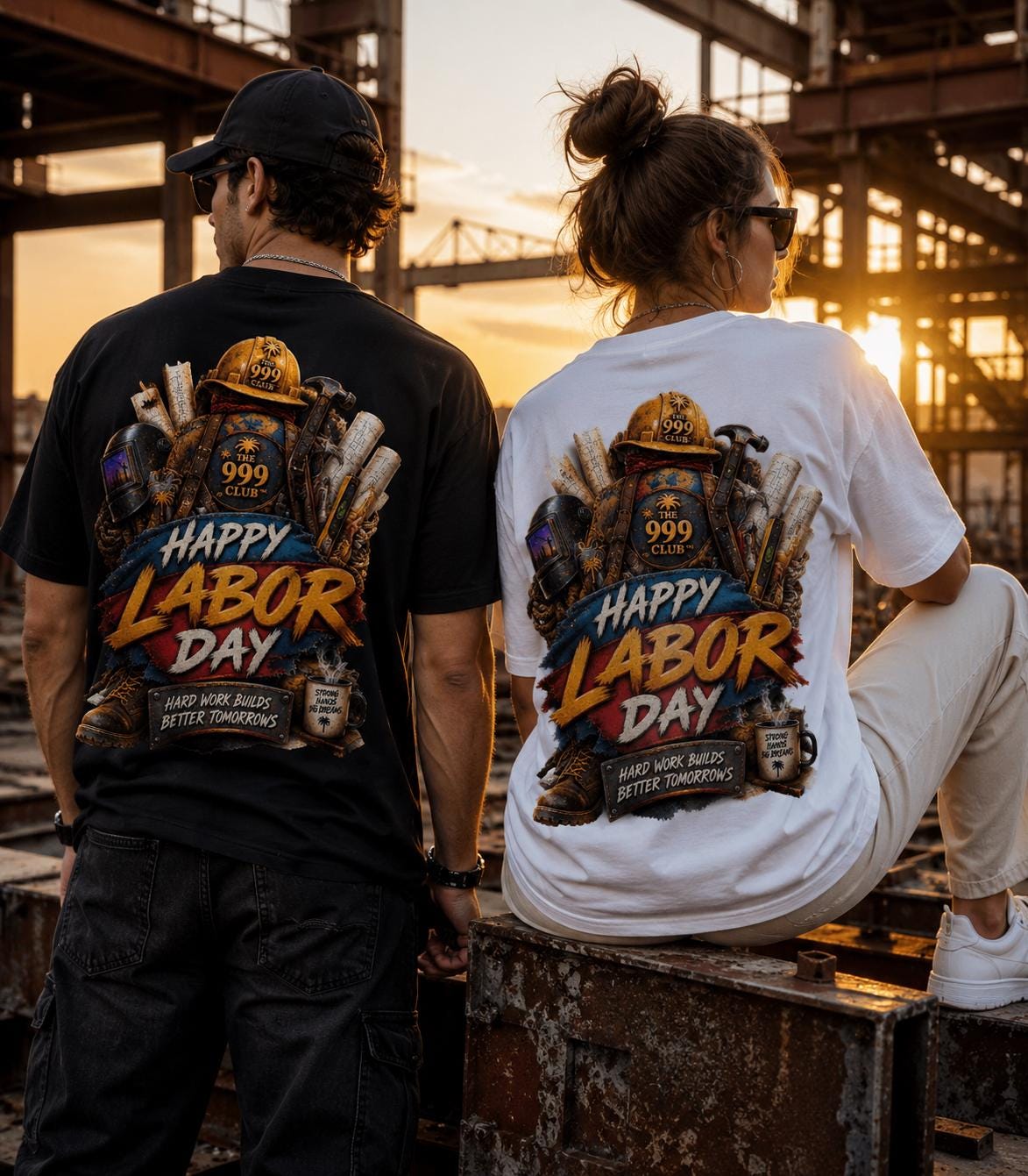 Labor Day Construction Crew Tribute Tee, Oversized Box Fit, Combed Cotton