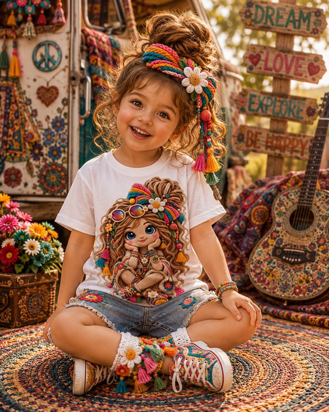 Boho Toddler Graphic Tee, Whimsical Girl Illustration, Art Lover Gift