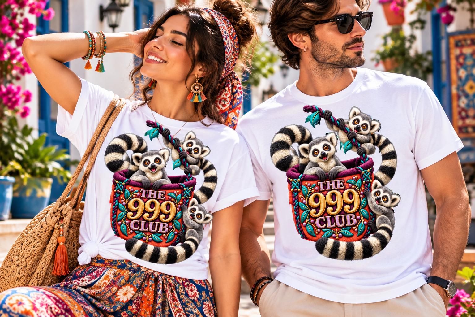 Baby Lemur T-Shirt, Cute Wildlife Graphic Tee, 3D Embroidery Effect, Raised Stitch Animal Art, Whimsical Boho Streetwear, Animal Lover Gift — THE 999 CLUB wearable art