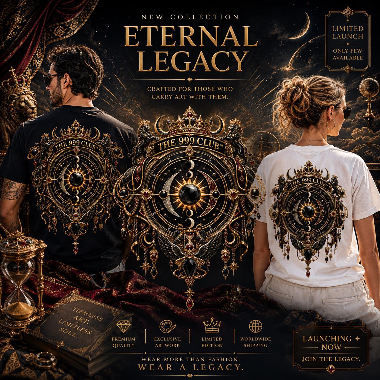 The 999 Club Art T-Shirt: Celestial Crown Back Print, Wearable Art Tee