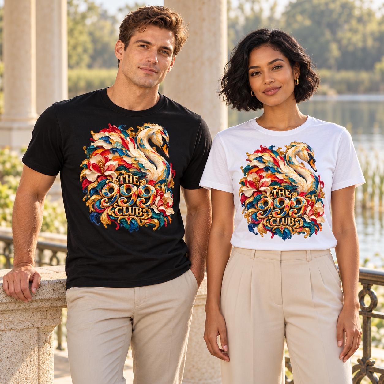 Swan Art T-Shirt, Oil Painting Inspired , Personalized Wearable Art, Graceful Bird Design, Creative Fashion Gift for Art Lovers, Flower — THE 999 CLUB wearable art