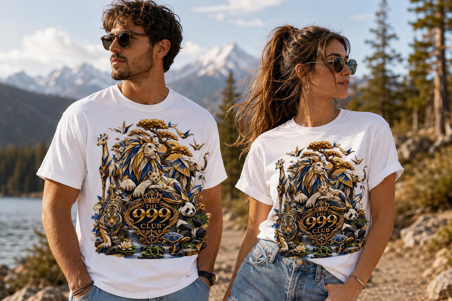 Savanna Wildlife Crest Lion Giraffe Elephant Tee | Origami Paper