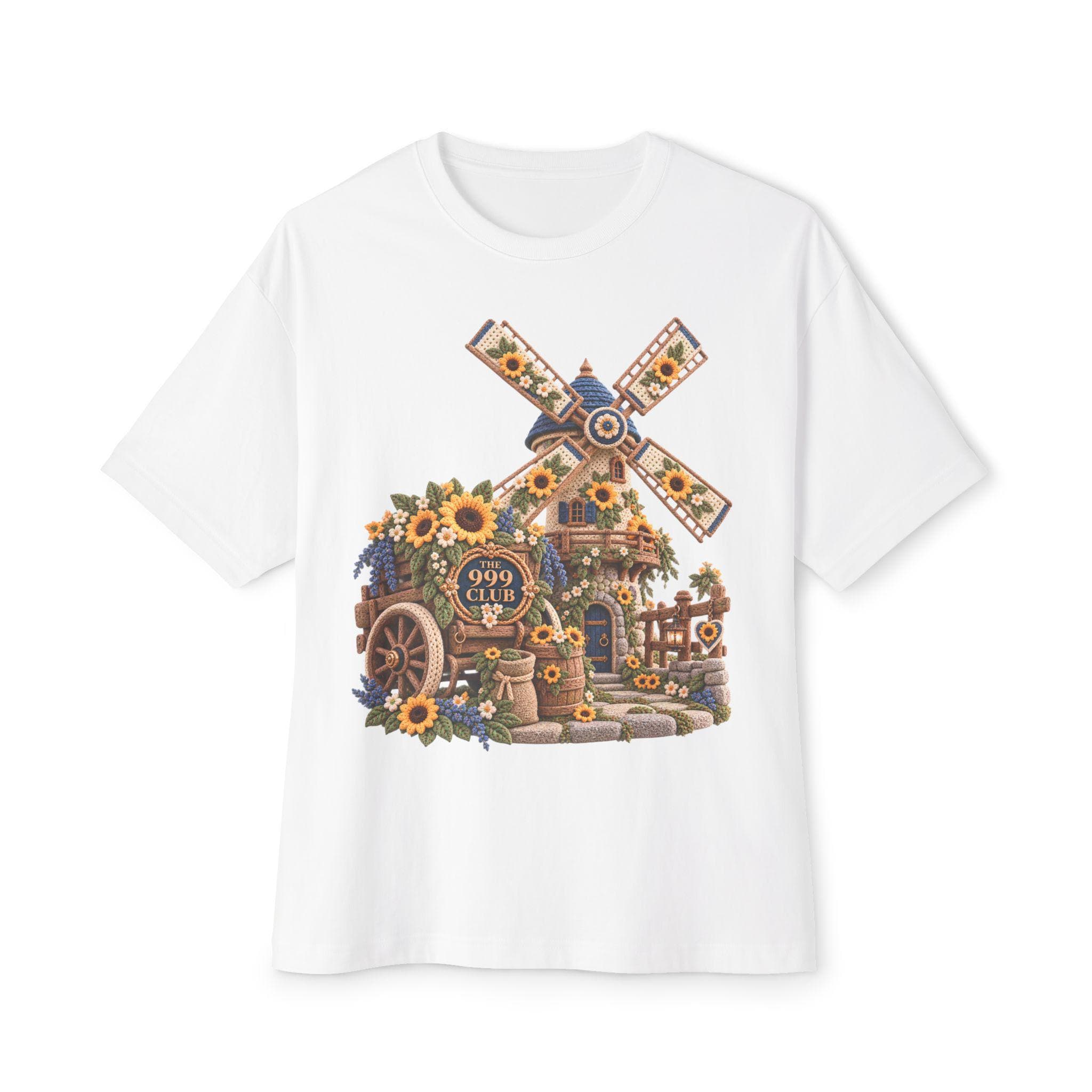 Sunflower Windmill Cottage Tee | Wool Knit Rustic Floral Farmhouse Shirt — THE 999 CLUB wearable art