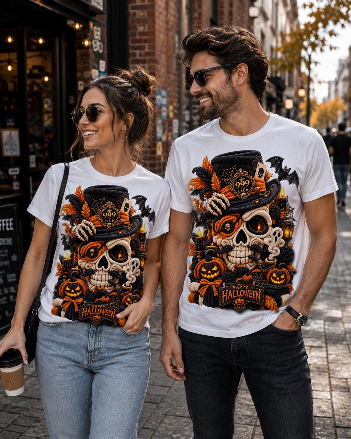Skull Top Hat Halloween Tee | Pumpkin Jack-O'-Lanterns