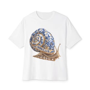 The 999 Club Snail Illustration Tee | Ceramic Blue Pattern Shell