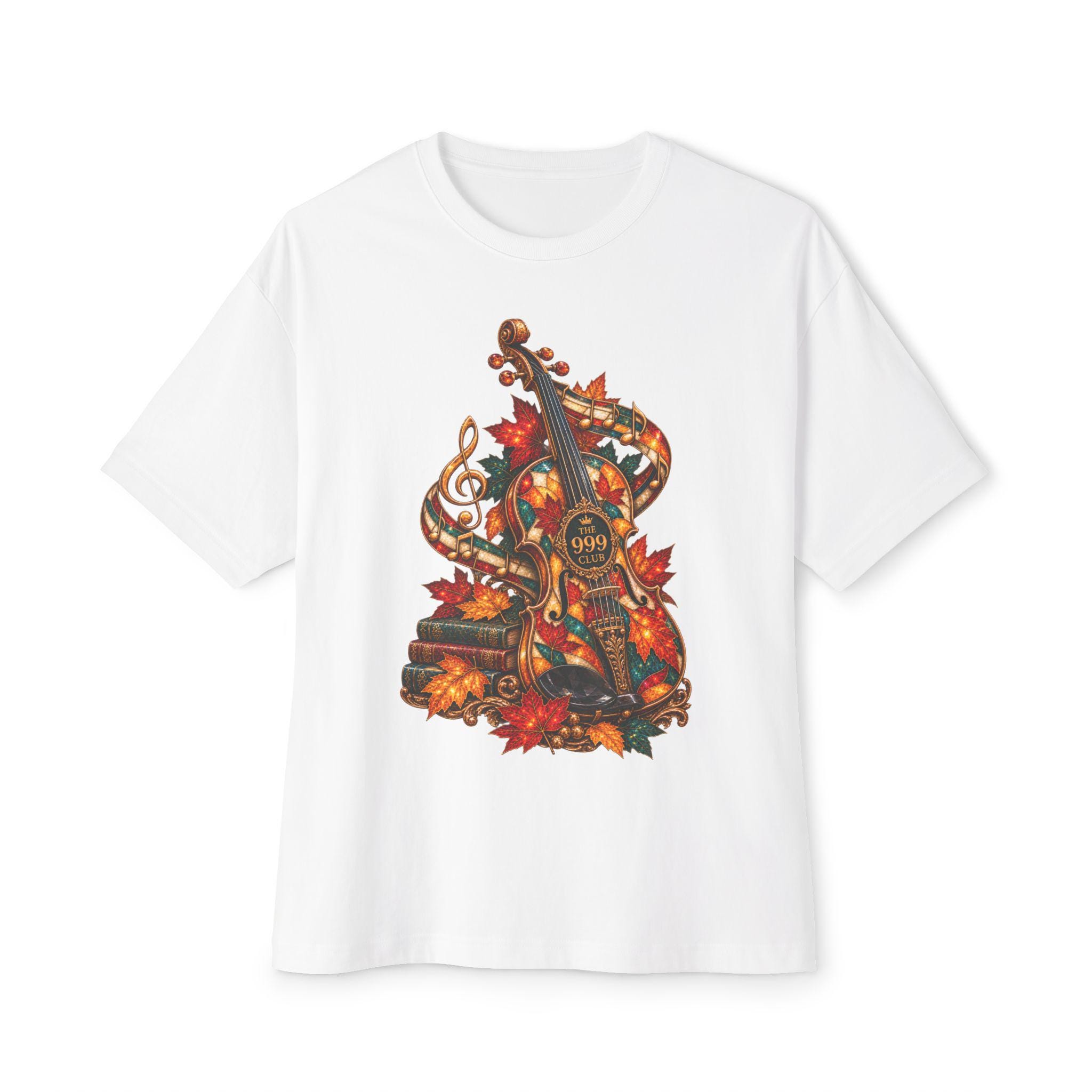 Autumn Violin Illustration Tee | Fall Leaves Music Shirt — original signature tees T-shirt design by THE 999 CLUB