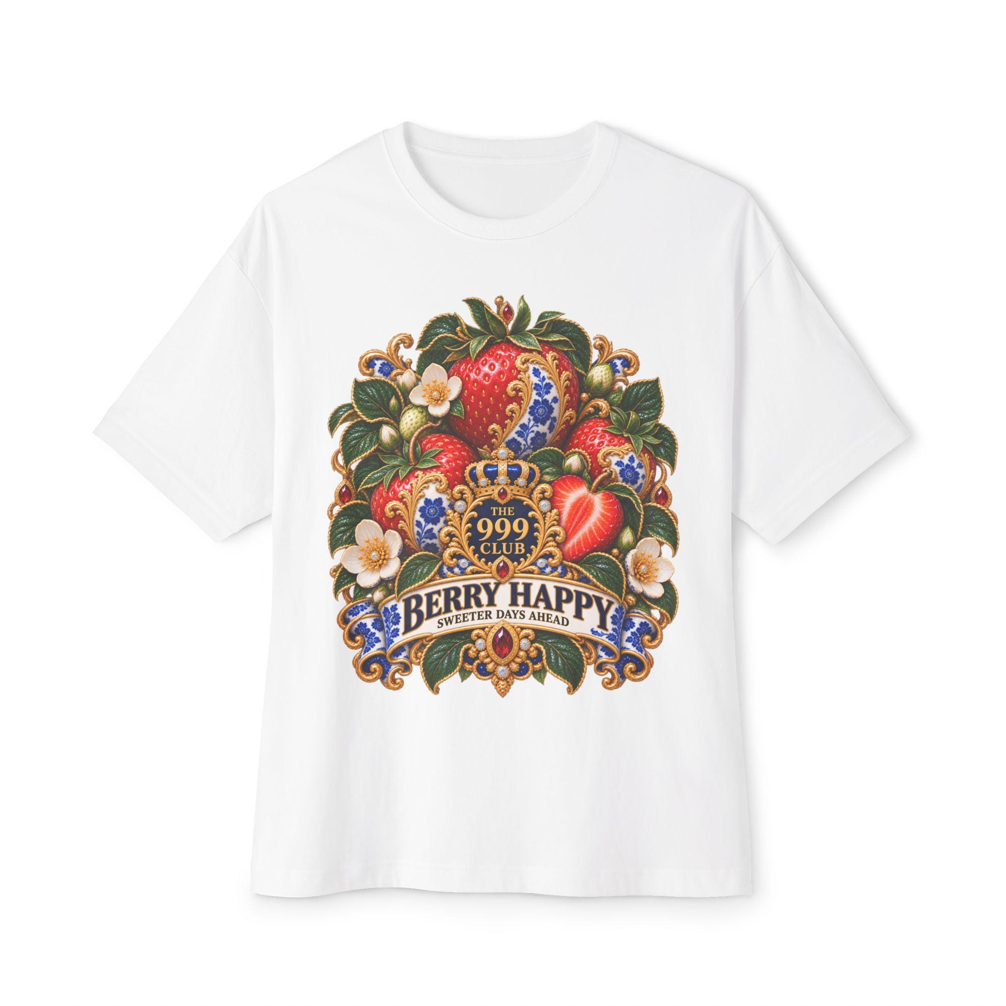 Berry Happy vintage strawberry crest T-Shirt | Fruit graphic tee