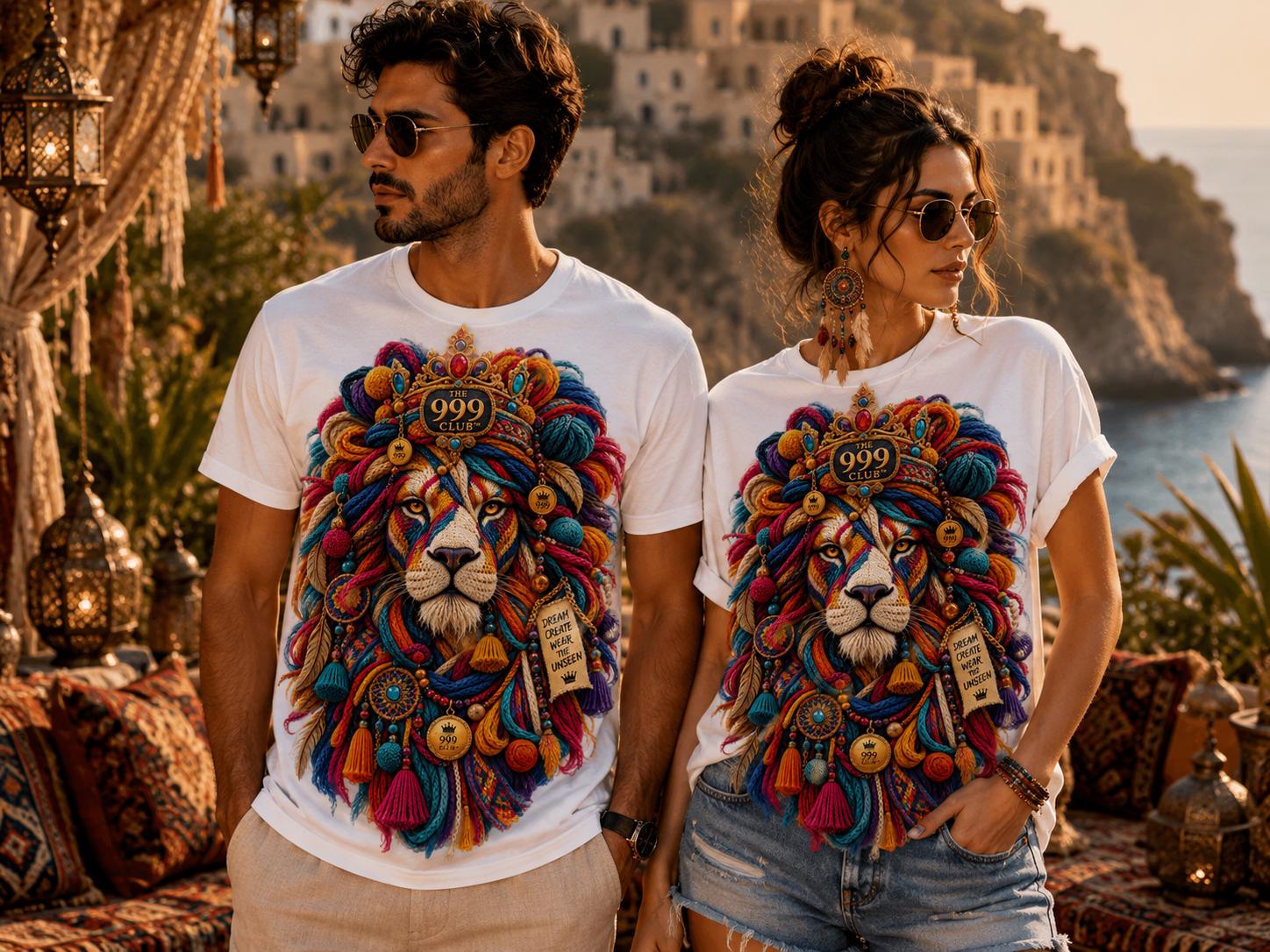 Hand-Beaded Lion Head Graphic Tee, Street Style T-Shirt, Artful Wearable Art, Custom Design Tshirt, Custom Name