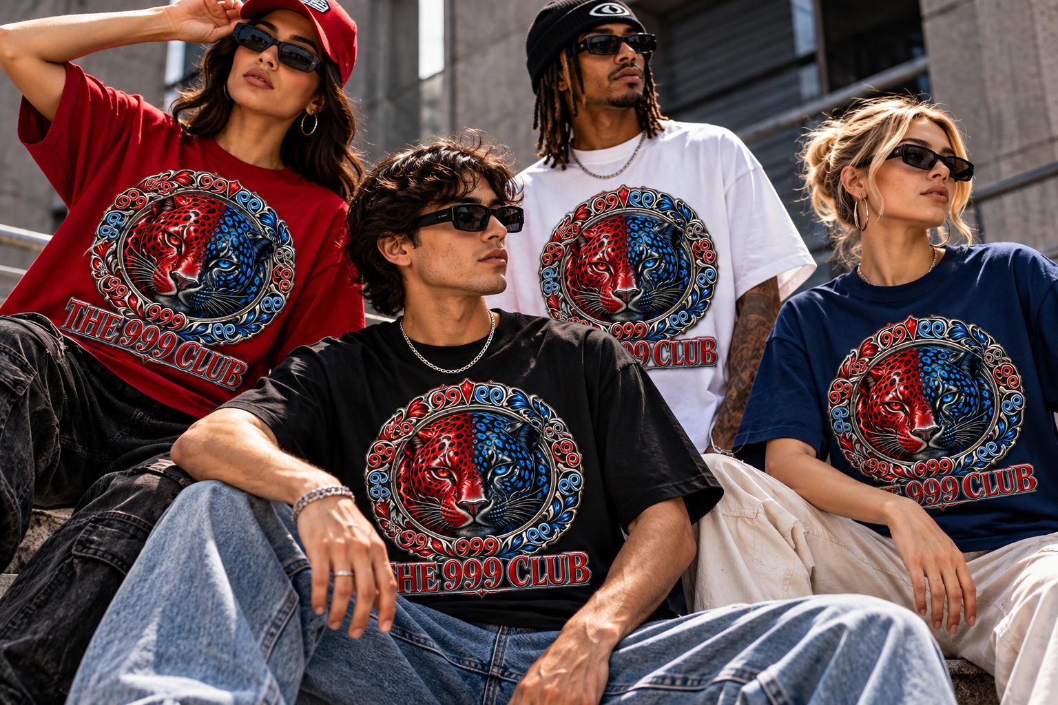 Split Red Blue Lion Emblem tee | The 999 Club T-Shirt — THE 999 CLUB wearable art