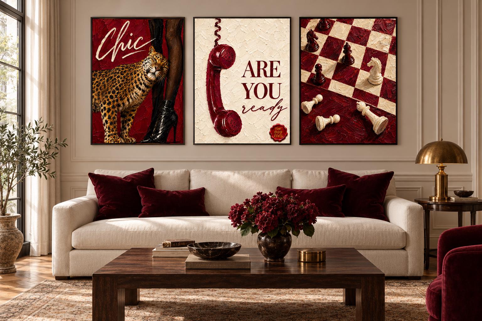 Cheetah with Vintage Telephone and Chess Board Poster, Surreal Wildlife Oil Painting Wall Art, Eclectic Luxury Decor, Bold Statement Art — THE 999 CLUB digital wall art