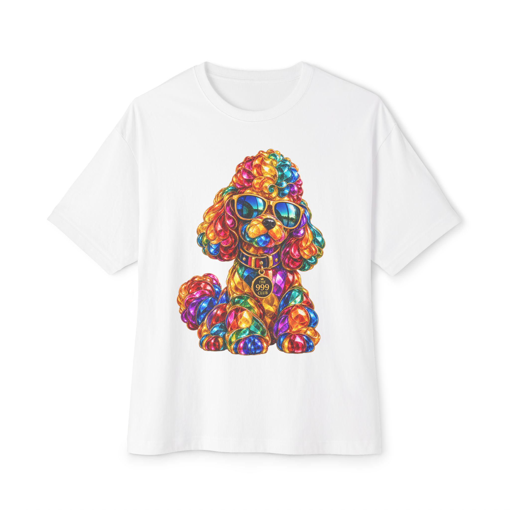 Rainbow Poodle Art Tee | Colorful Sunglasses Dog T-Shirt — original animal art T-shirt design by THE 999 CLUB
