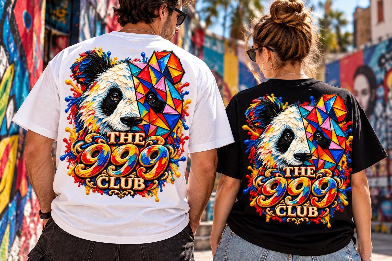 Colorful Origami Panda T-Shirt, Stained Glass Animal Graphic Tee, Rainbow Painted Paper Art, Boho Streetwear, Panda Lover Birthday Gift — THE 999 CLUB wearable art