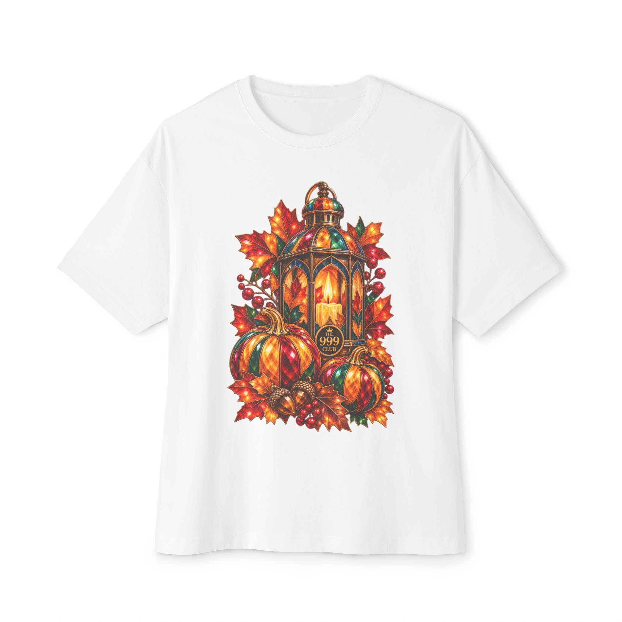 Autumn Lantern Pumpkin Tee | Fall Leaves Harvest Shirt — original holiday T-shirt design by THE 999 CLUB