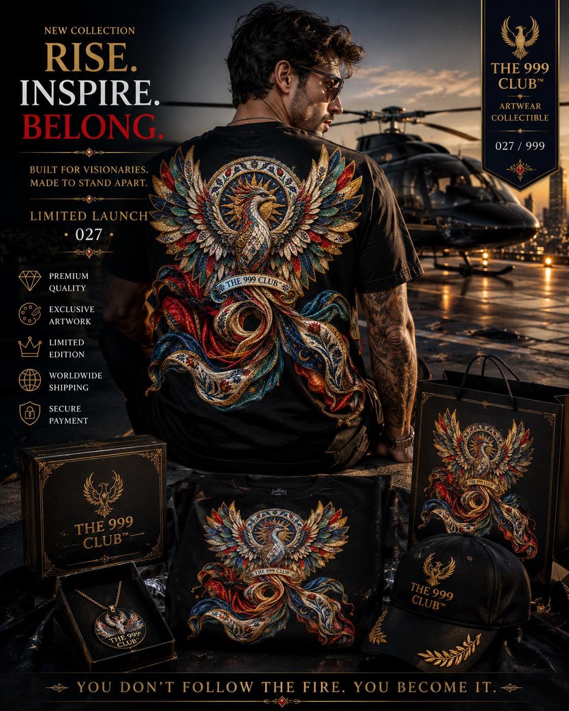 Phoenix Peacock T-Shirt: Mosaic Art, Boho Bird Graphic, Heritage Style Wearable Design