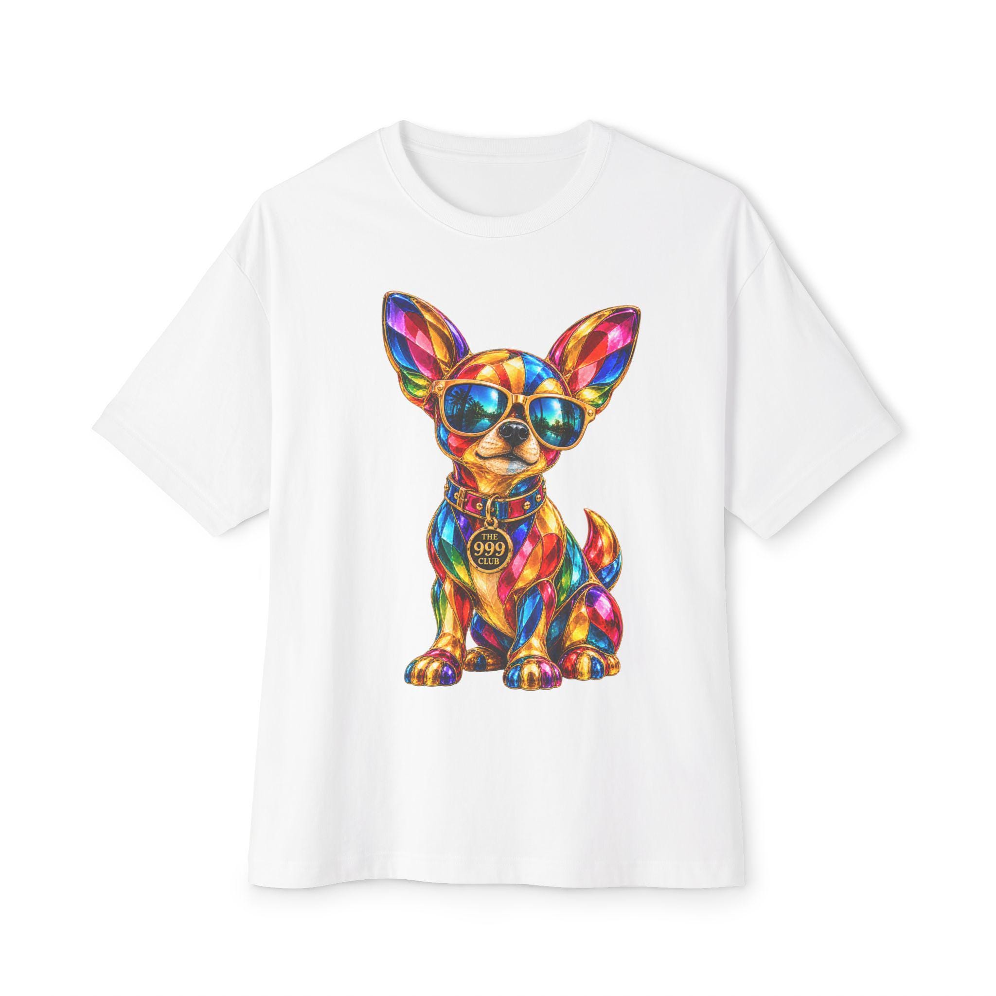 Colorful Prism Chihuahua Sunglasses Tee | Vibrant Dog Graphic T-Shirt — original animal art T-shirt design by THE 999 CLUB