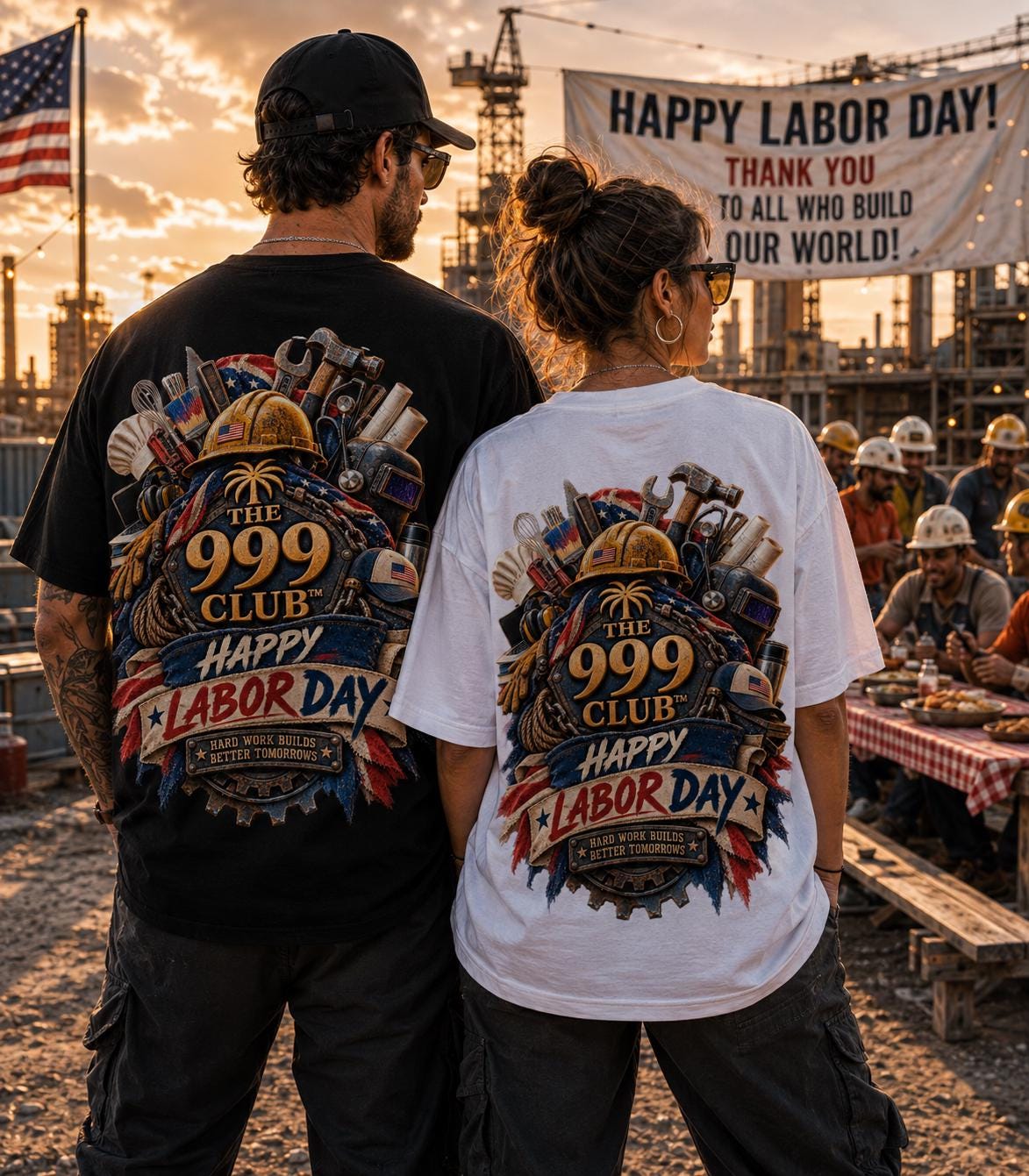 Labor Day Construction Worker Tee, Cotton Graphic Shirt