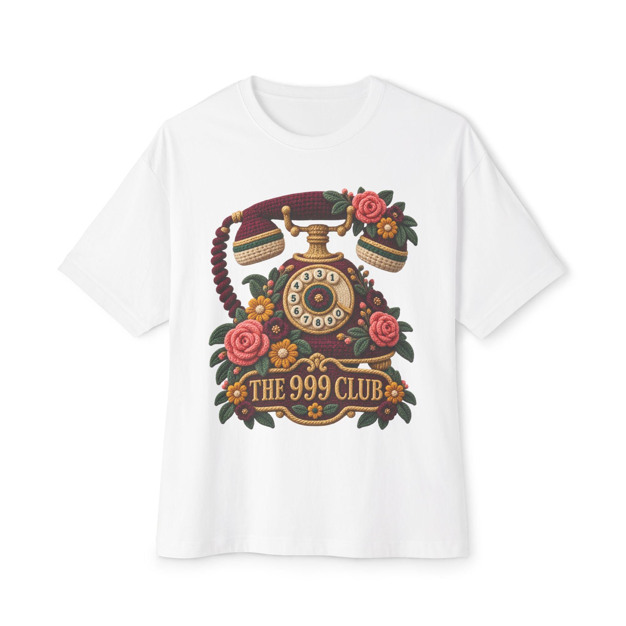 Vintage Rotary Phone with Roses Tee | The 999 Club T-Shirt Wool Knit — original bohemian art T-shirt design by THE 999 CLUB