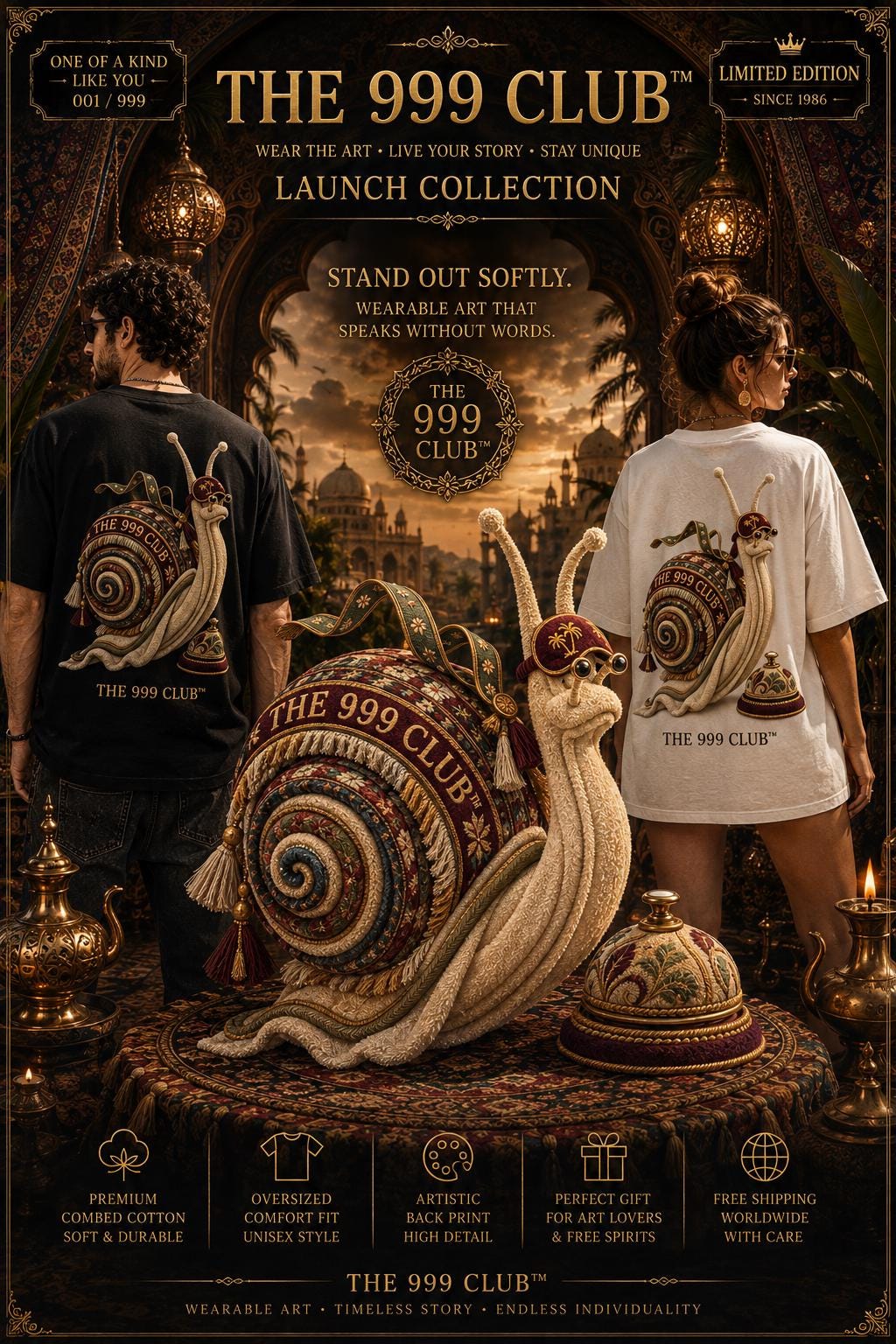 Artistic Snail Graphic Tee: Oversized Cotton Streetwear (Bella+Canvas 3010)
