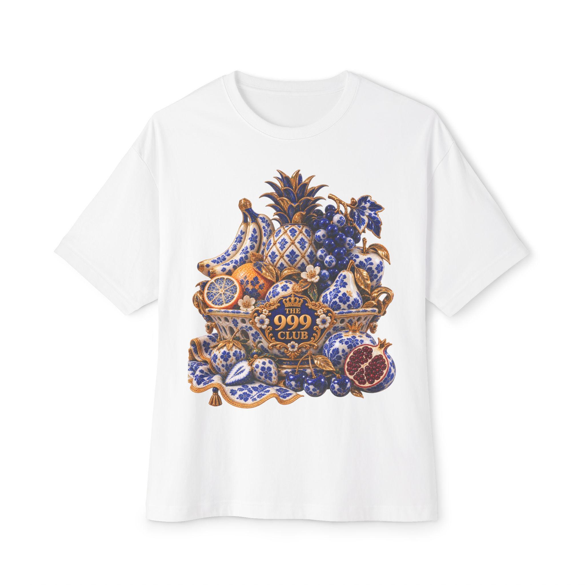 Ornate Blue & Gold Fruit Still Life Tee | Decorative Baroque Pineapple Design
