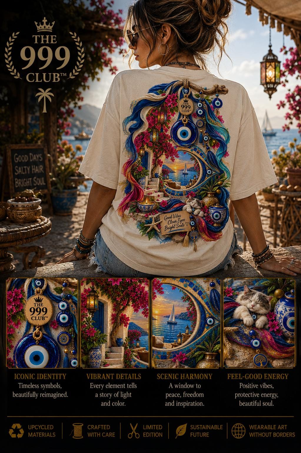 Hamsa Hand Graphic Tee, Turkish Nazar Floral Design, Cotton T-Shirt, Begonville Flower Tee