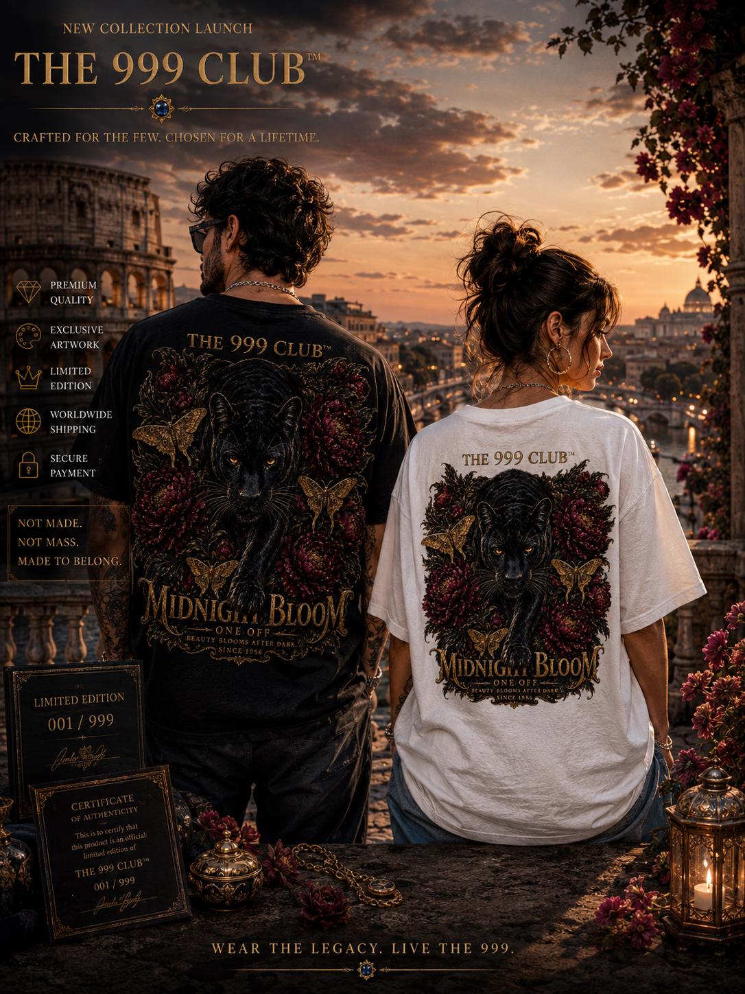 Jaguar Floral Back Print T-Shirt: Midnight Bloom Artwork (One-Off)