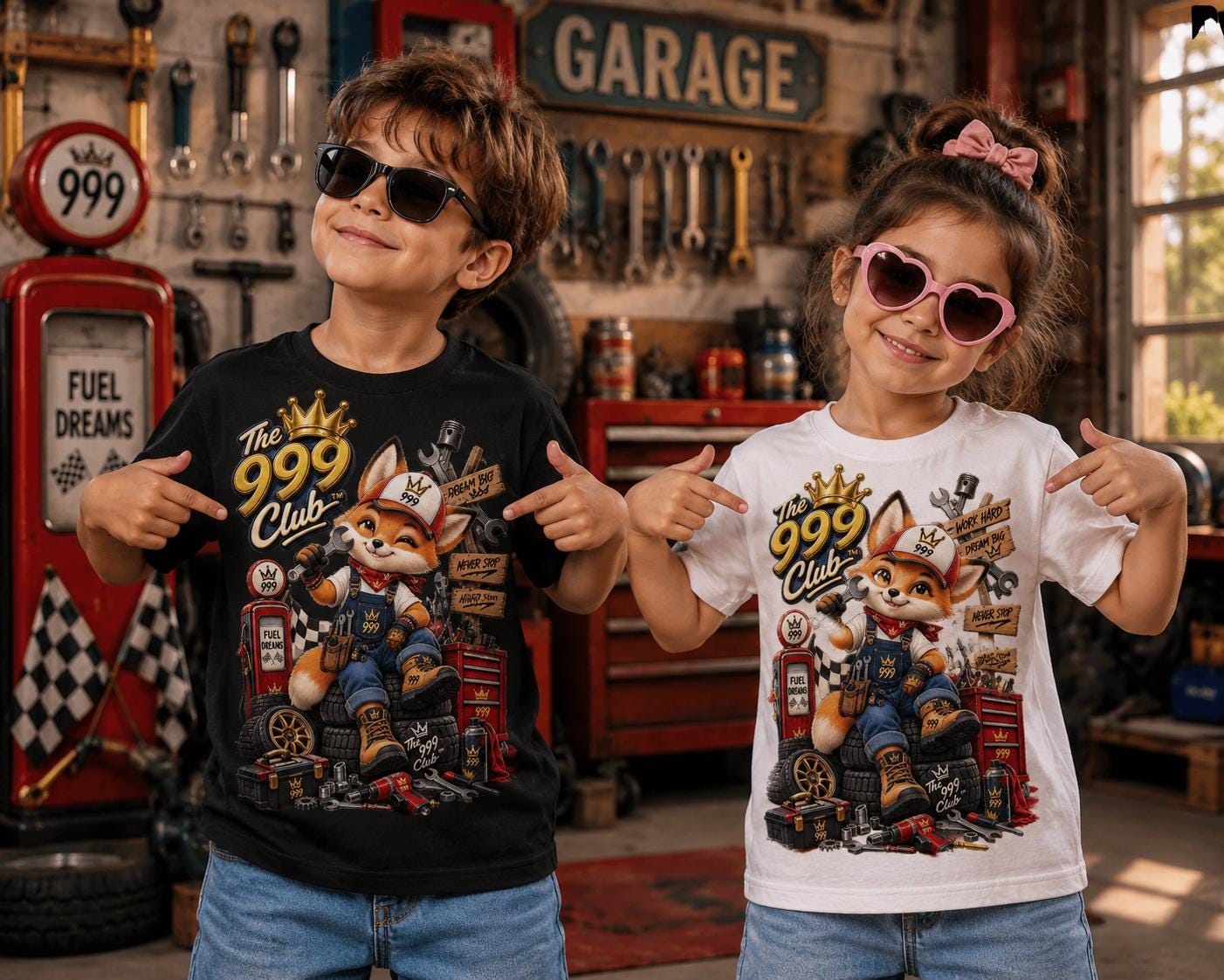 Mechanic Fox Illustration Toddler Tee | Vintage Tools, Garage Scene
