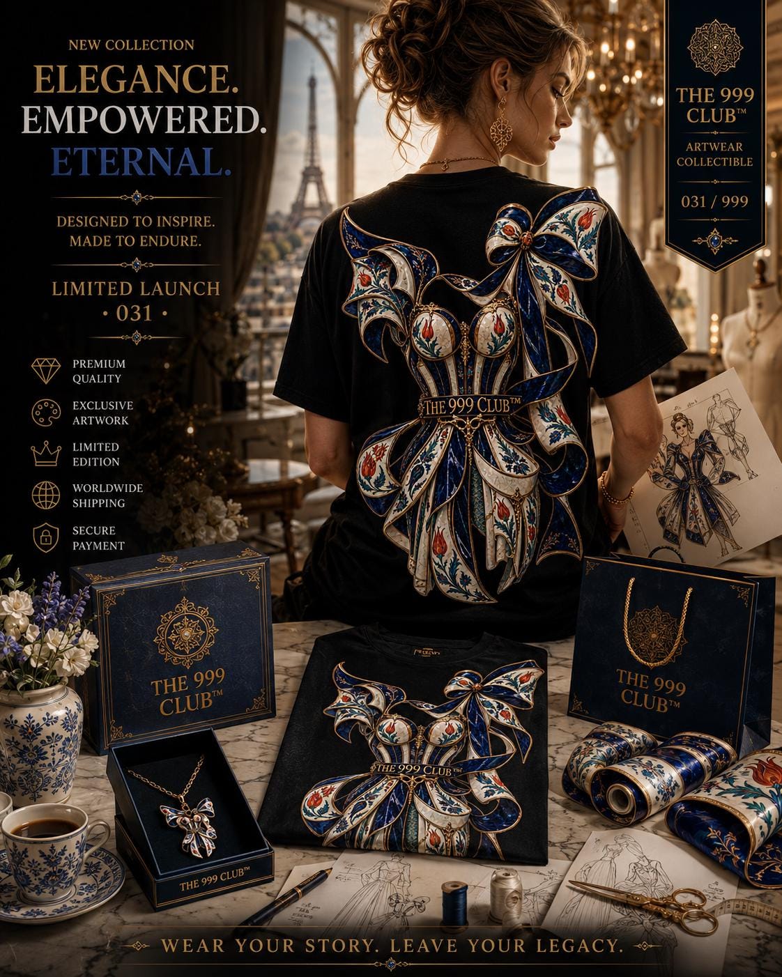Porcelain Woman Silhouette T-Shirt: Elegant Ceramic Motif, Feminine Art Tee