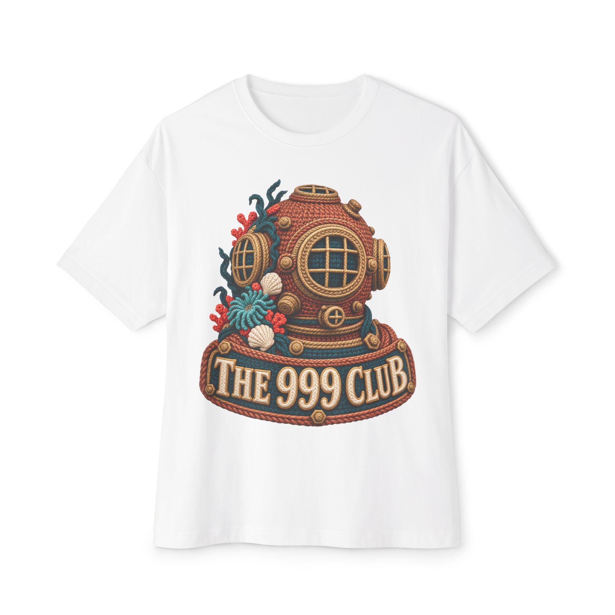 Vintage Diving Helmet The 999 Club Tee | Nautical Helmet Shirt Wool Knit — original bohemian art T-shirt design by THE 999 CLUB