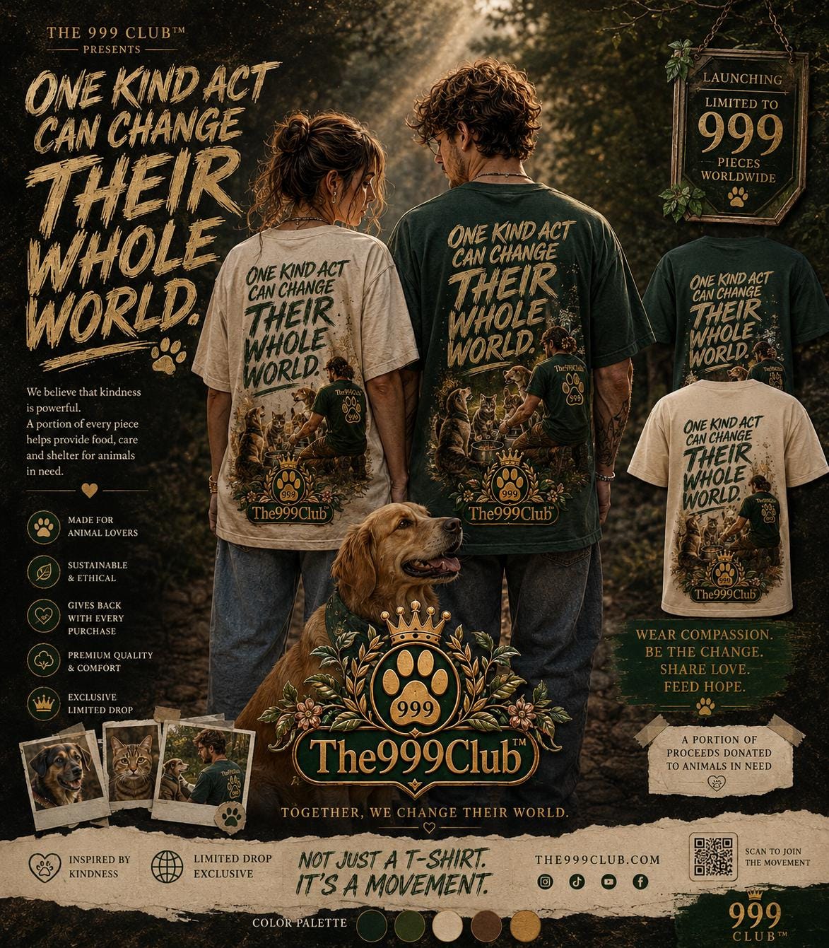 The 999 Club™ Animal Rescue T-Shirt: Kindness, Compassion, Limited Edition