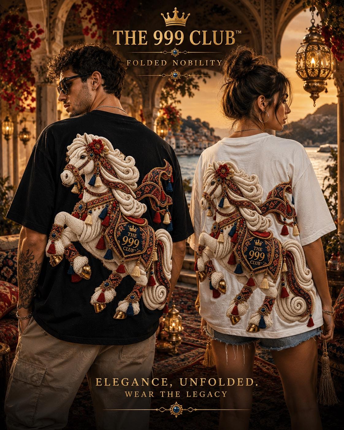 Custom Tee Embroidered Horse Tee: Oversized Box Fit, Cotton Streetwear