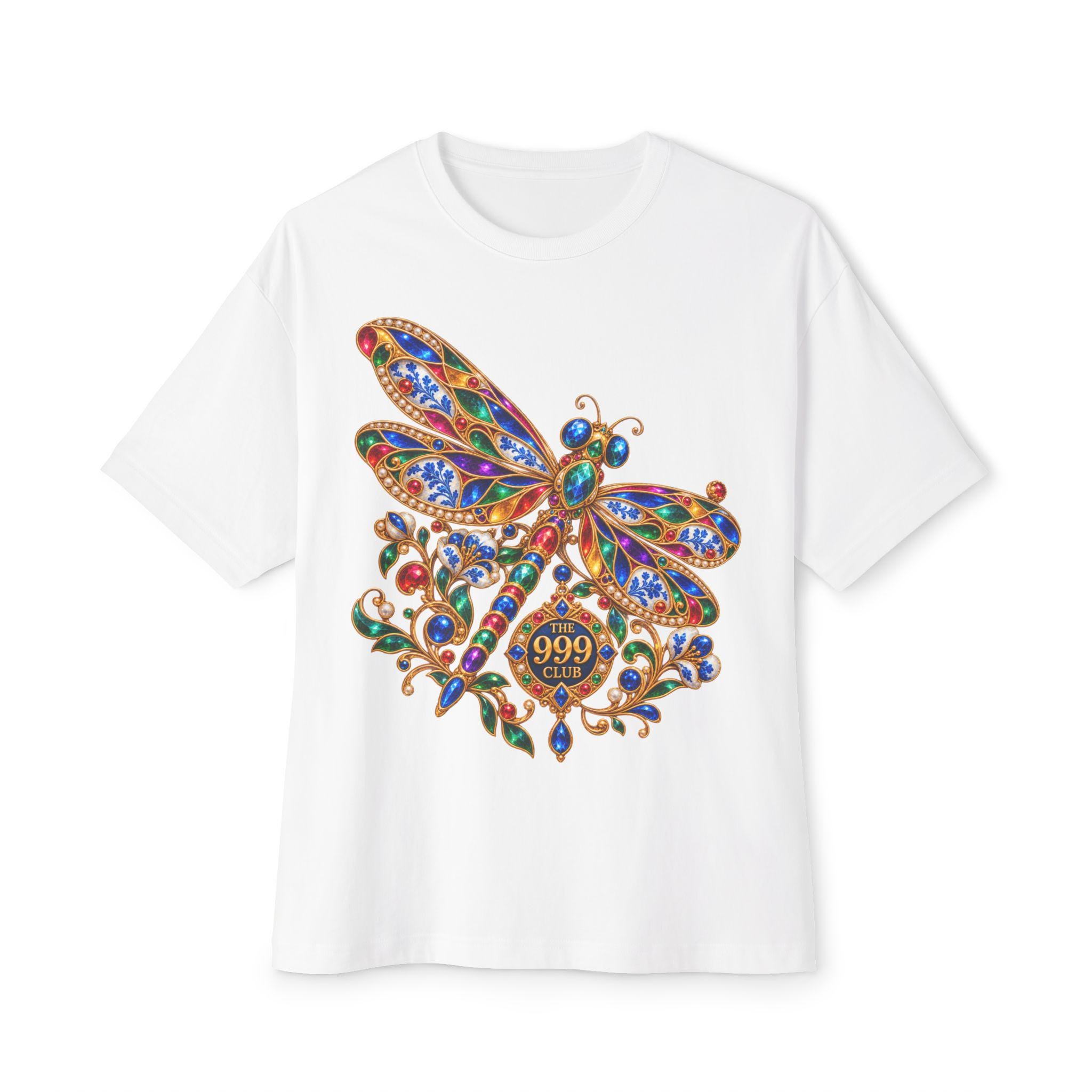 Colorful Jeweled Dragonfly Tee | Ornamental Butterfly-Inspired Art — original porcelain luxe T-shirt design by THE 999 CLUB