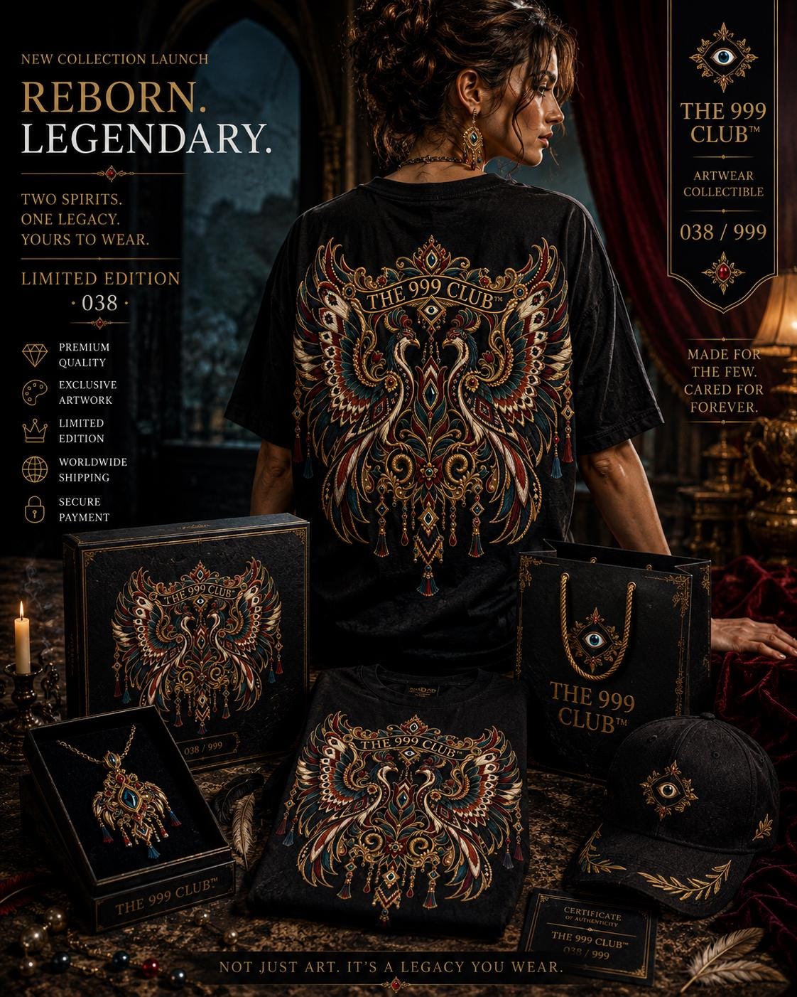 THE 999 CLUB™ Phoenix Back Print T-Shirt, Artistic Boho Statement Apparel