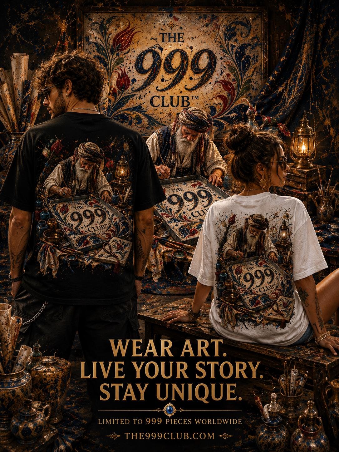 Limited Edition 999 Club Art T-Shirt: Mosaic Art Back Print, Unisex Apparel