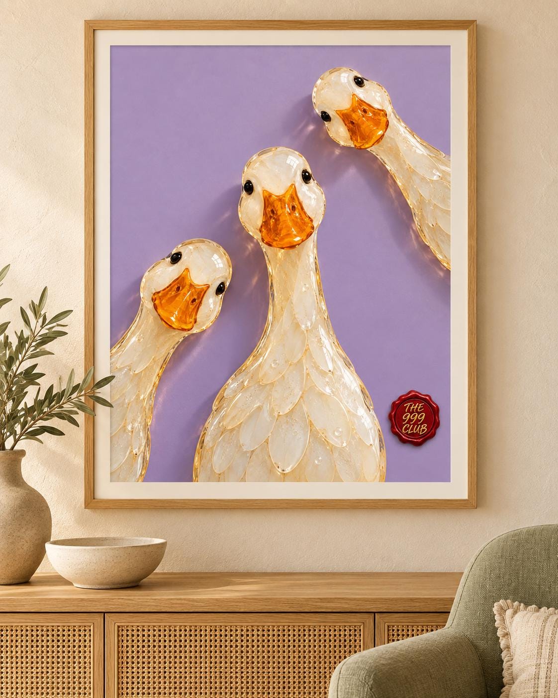 Crystal Glass Goose Wall Art Poster, Elegant Glass Art Sculpture Print, Shimmering Bird Artwork, Modern Home Decor, Unique Animal Lover Gift — THE 999 CLUB digital wall art