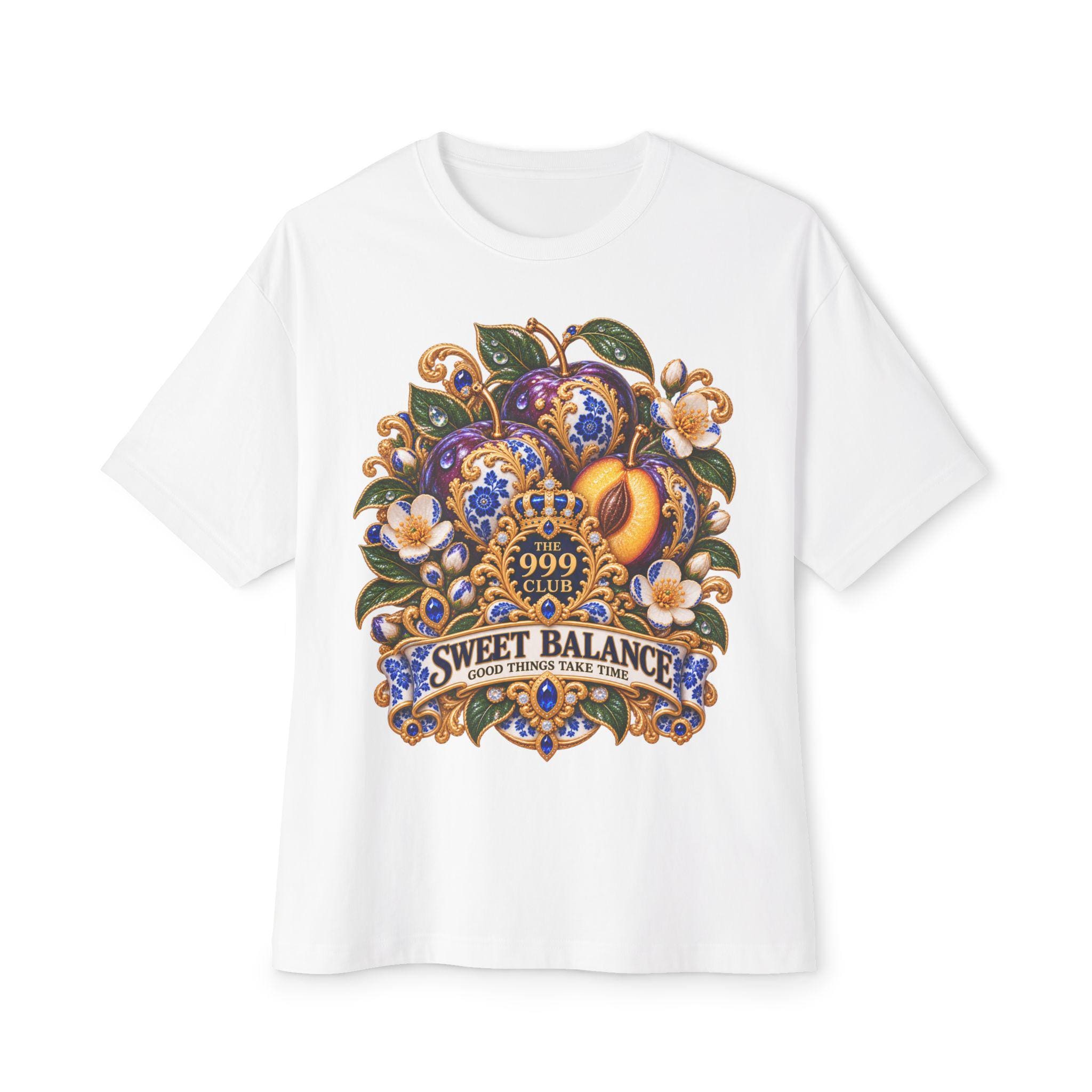 Sweet Balance floral fruit illustration T-Shirt | Retro ornamental graphic