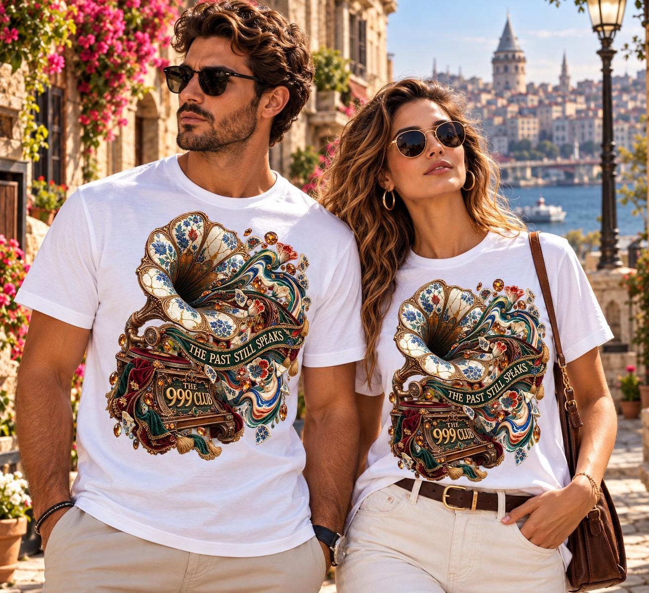 Victorian Gramophone Floral Illustration Tee | The Past Still Plays