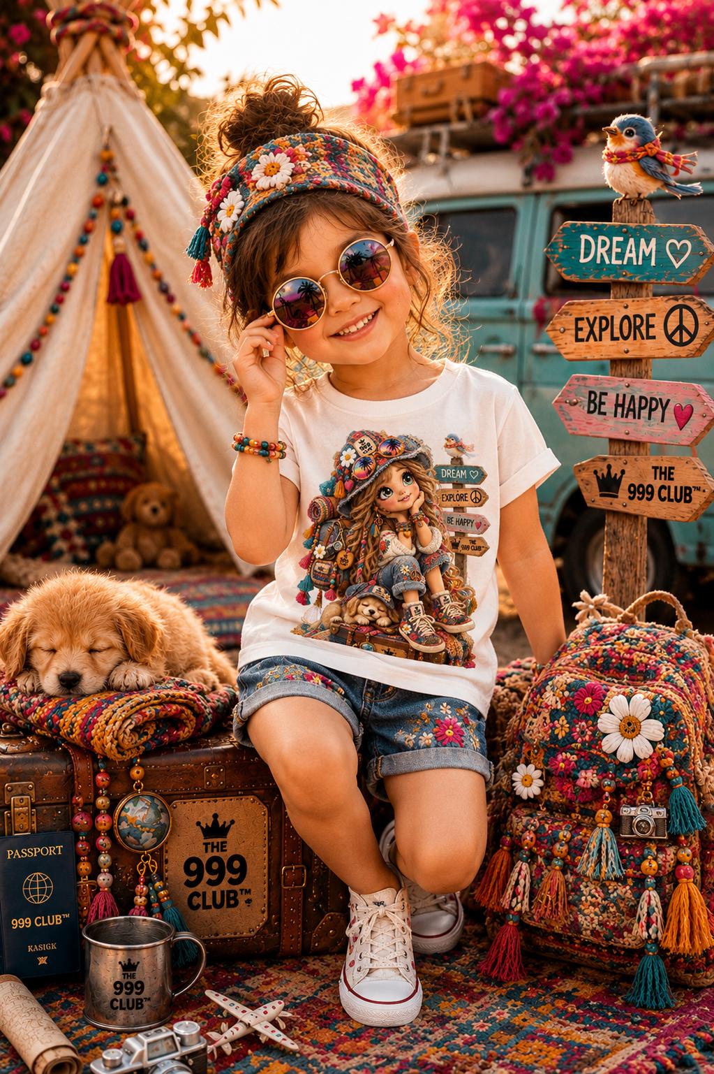 Bohemian Girl Toddler Tee | Storybook Traveler Art, Earthy Tones