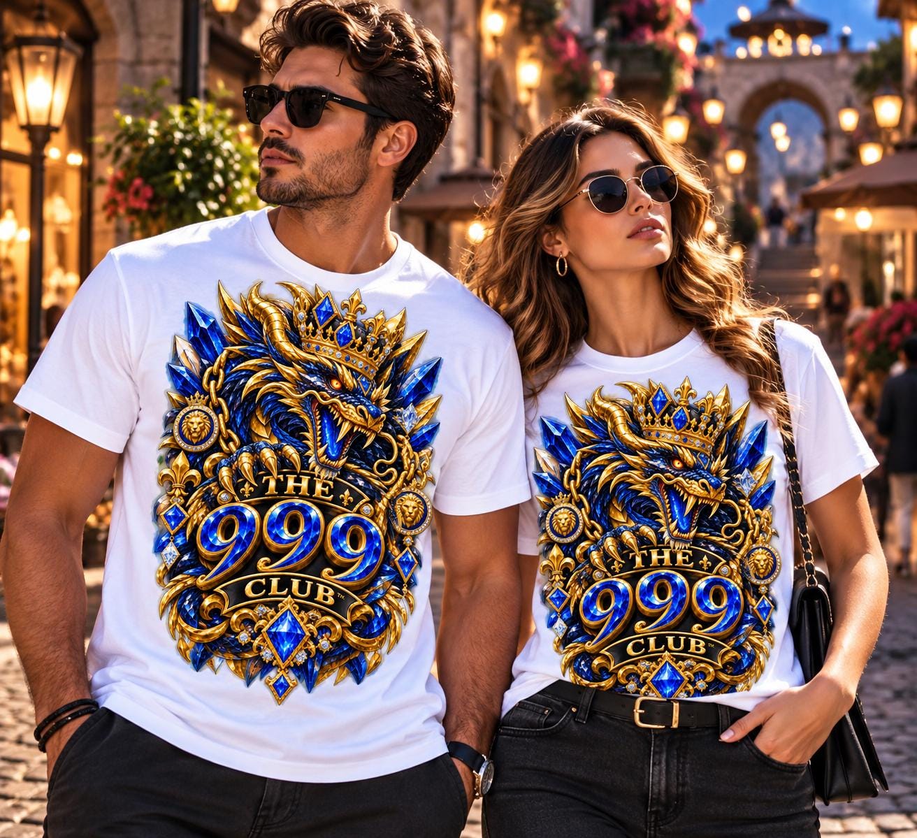 Golden Dragon The 999 Club T-Shirt | Ornate Blue & Gold Crest