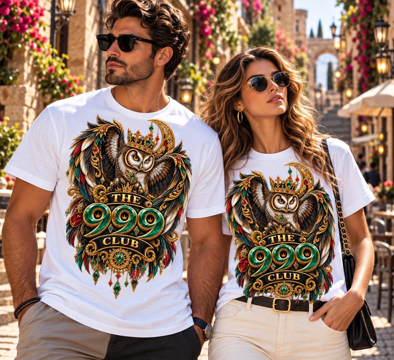 Owl Crest The 999 Club Tee | Nighttime Moon Feather Graphic