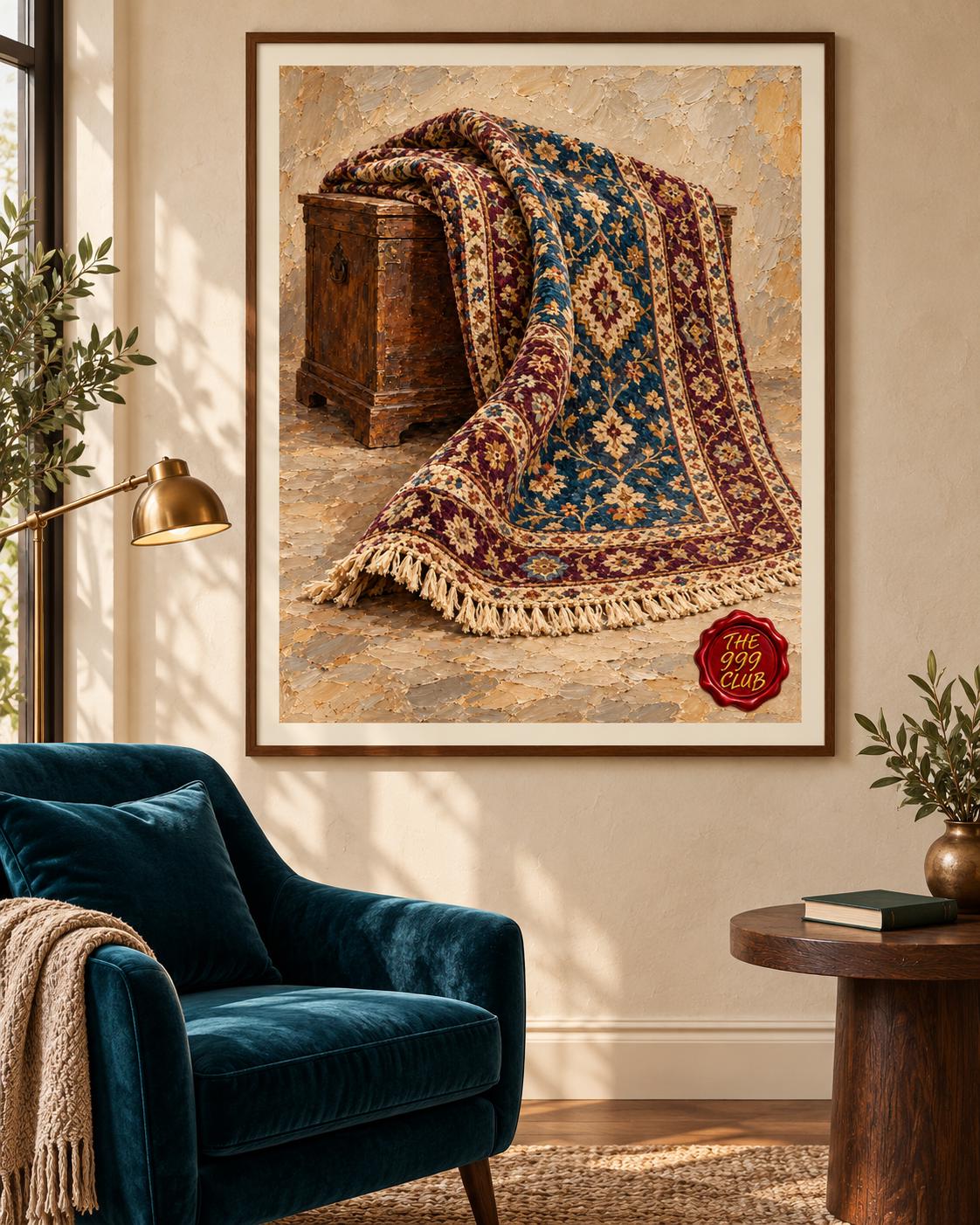 Vintage Rug Poster, Oil Painting Style Wall Art, Carpet Inspired Print, Boho Home Decor, Living Room Wall Decor, Housewarming Gift — THE 999 CLUB digital wall art