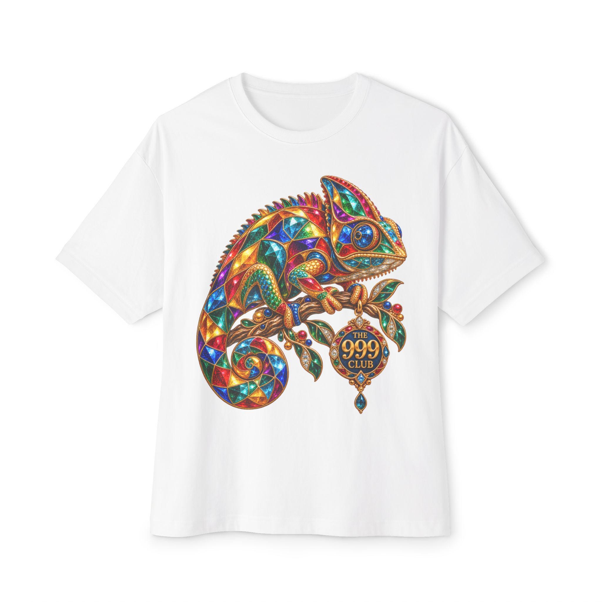 Colorful Mosaic Chameleon Tee | The 999 Club Graphic T-Shirt — original porcelain luxe T-shirt design by THE 999 CLUB