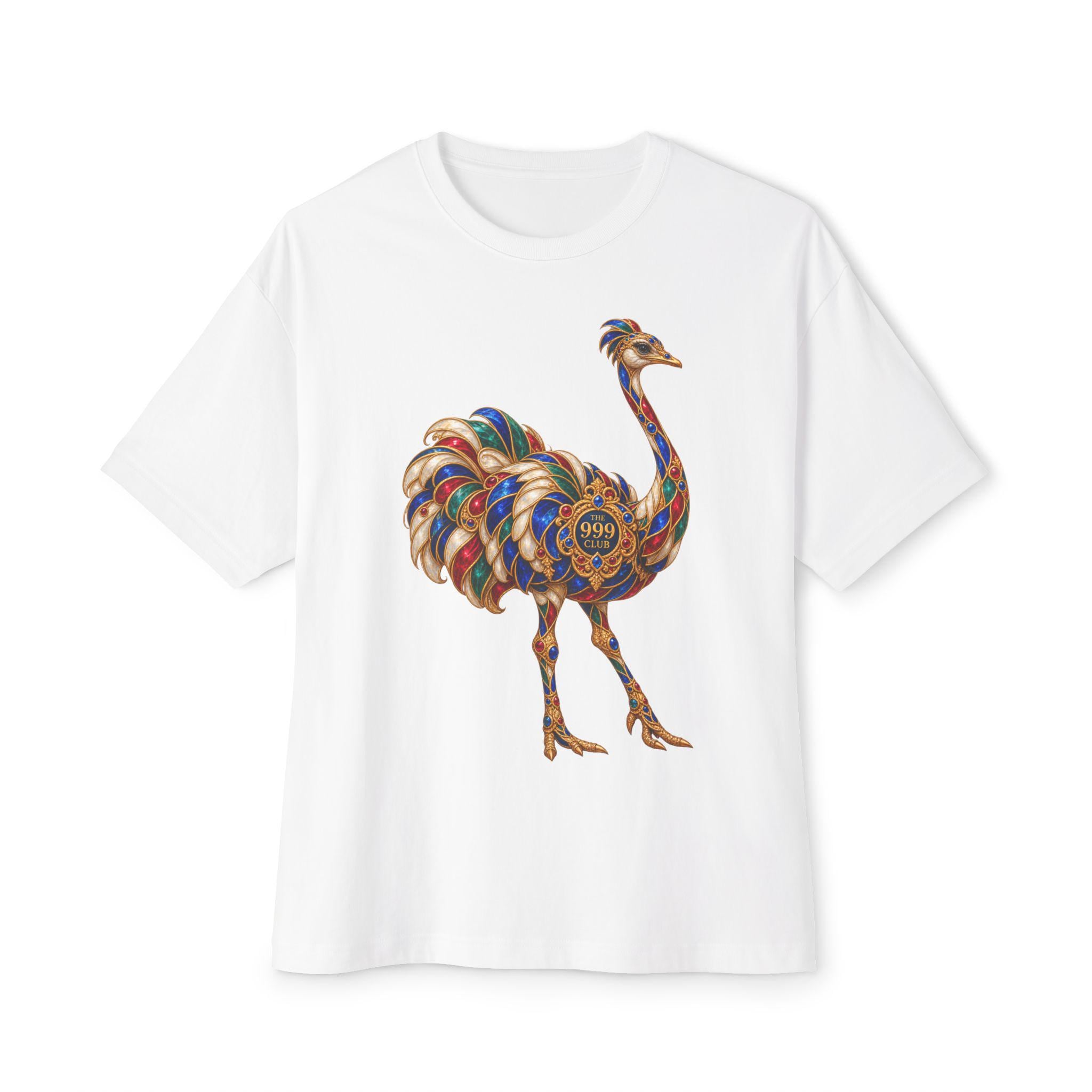Colorful Mosaic Ostrich Tee | Boho Animal Art Shirt — original bohemian art T-shirt design by THE 999 CLUB