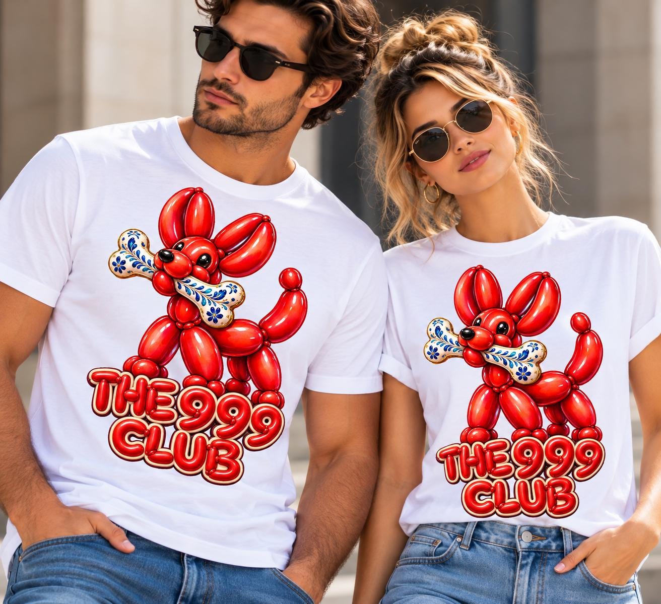 Red Balloon Dog Holding Cookie The 999 Club Tee | Graphic T-Shirt — THE 999 CLUB wearable art