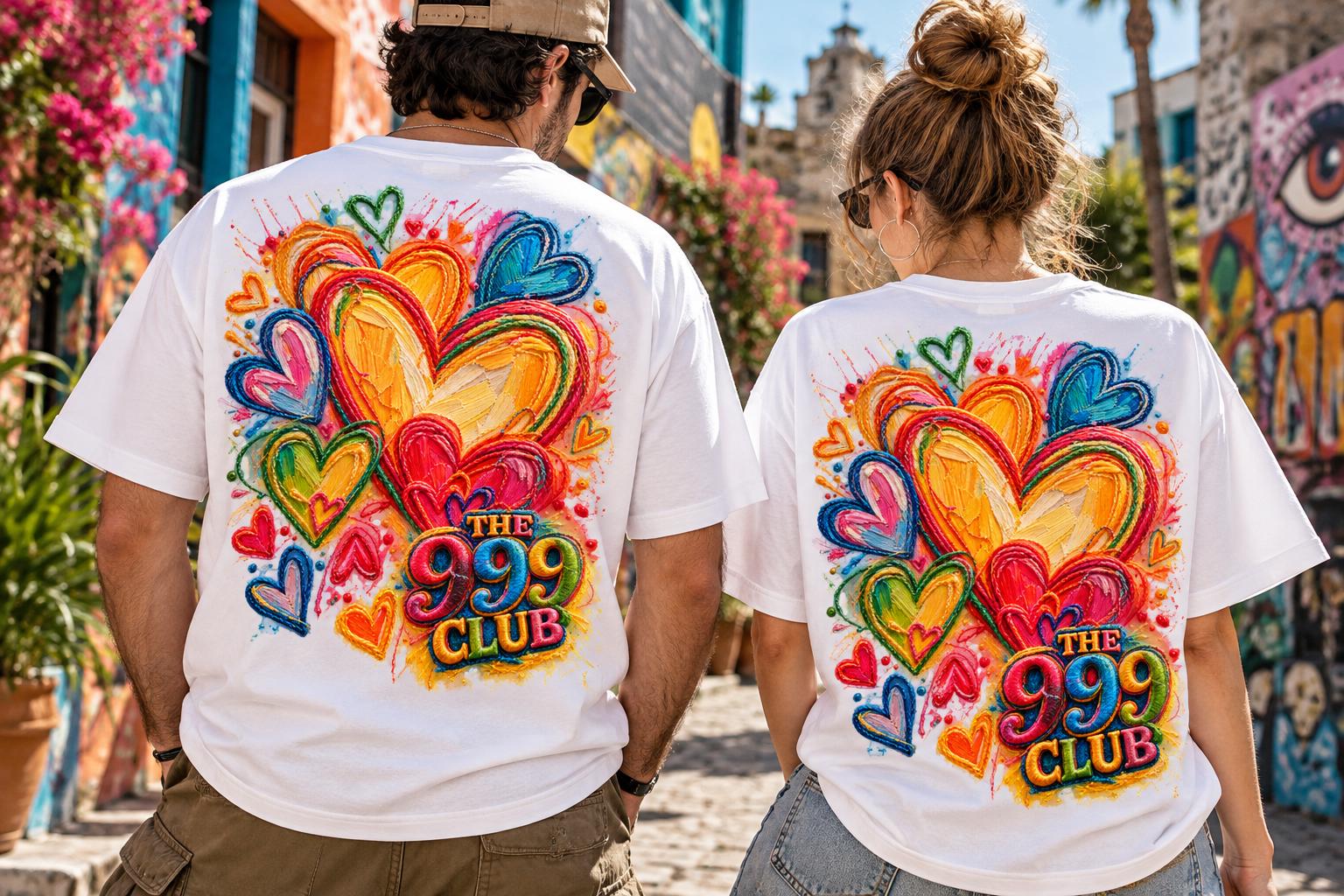 Rainbow Hearts T-Shirt, Blue Yellow Red Green Orange Heart Graphic Tee, Colorful Love Art, Retro Boho Fashion, Cute Gift for Her — THE 999 CLUB wearable art