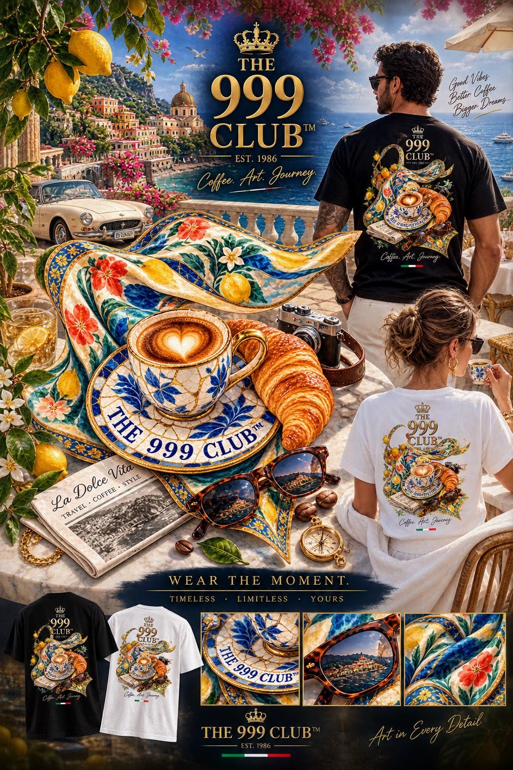 Personalized Coffee Croissant Tee: Porcelain Art Cafe Design (Custom Name)