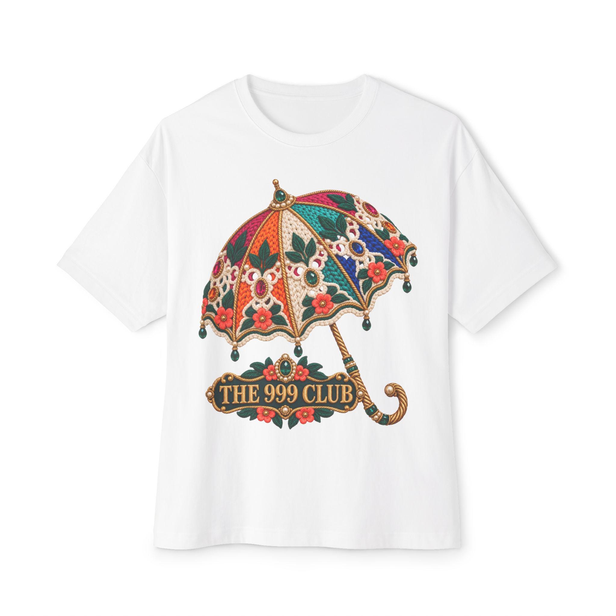 Floral Beaded Umbrella The 999 Club Tee Wool Knit — original bohemian art T-shirt design by THE 999 CLUB