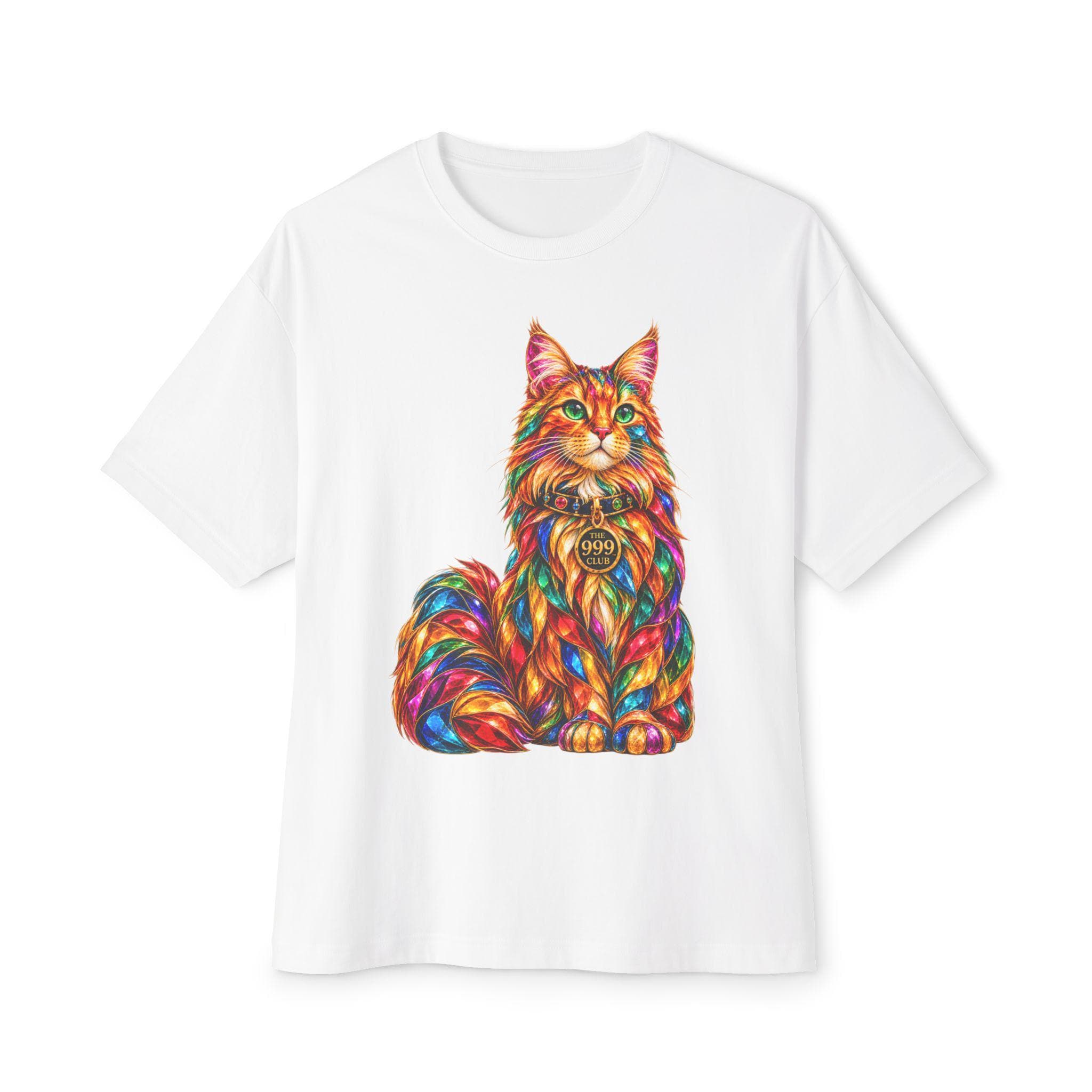 Colorful Majestic Cat illustration Tee | Vibrant Rainbow Cat T-Shirt — original animal art T-shirt design by THE 999 CLUB