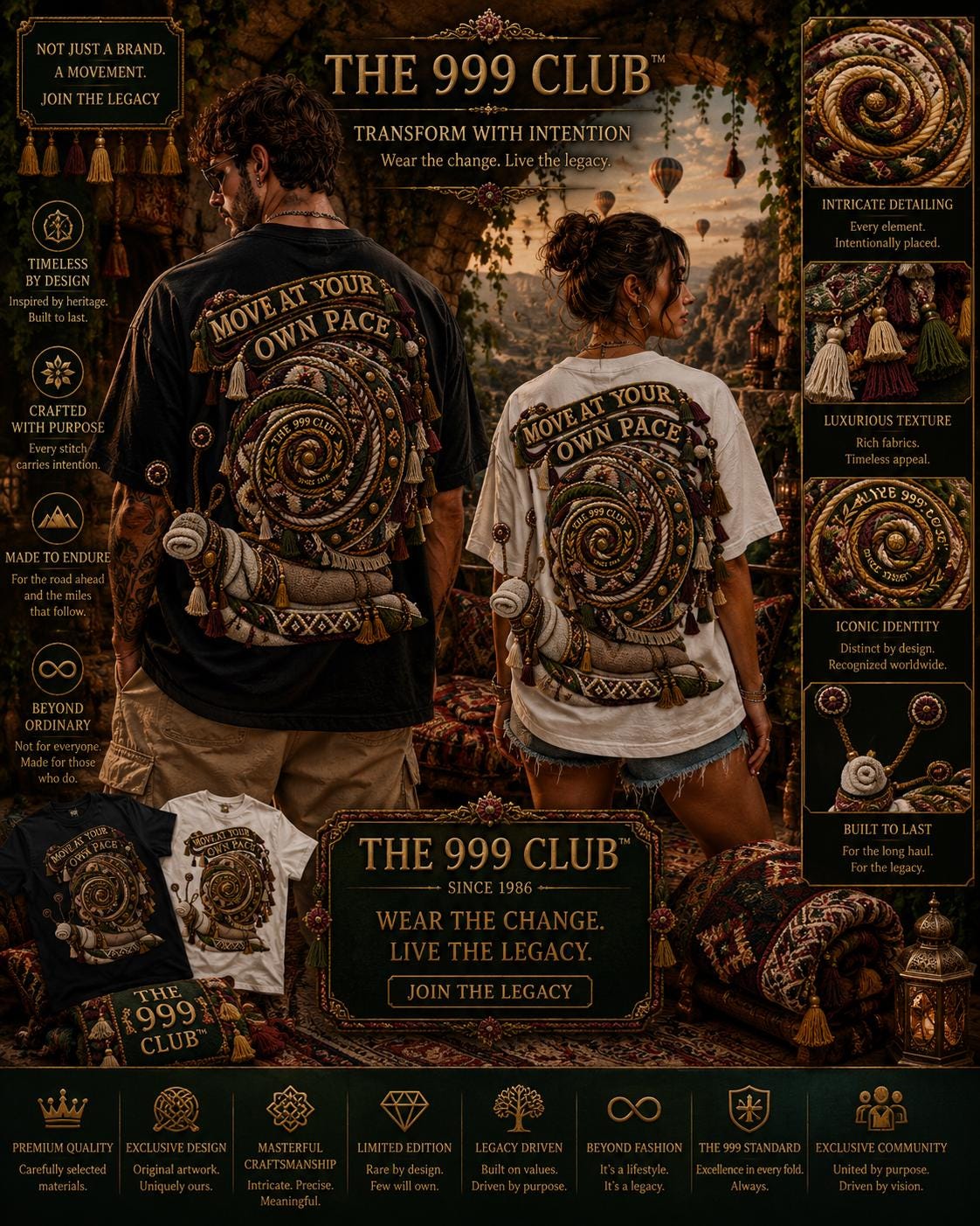The 999 Club Oversized Cotton Tee: Intricate Spiral Illustration, Relaxed Fit