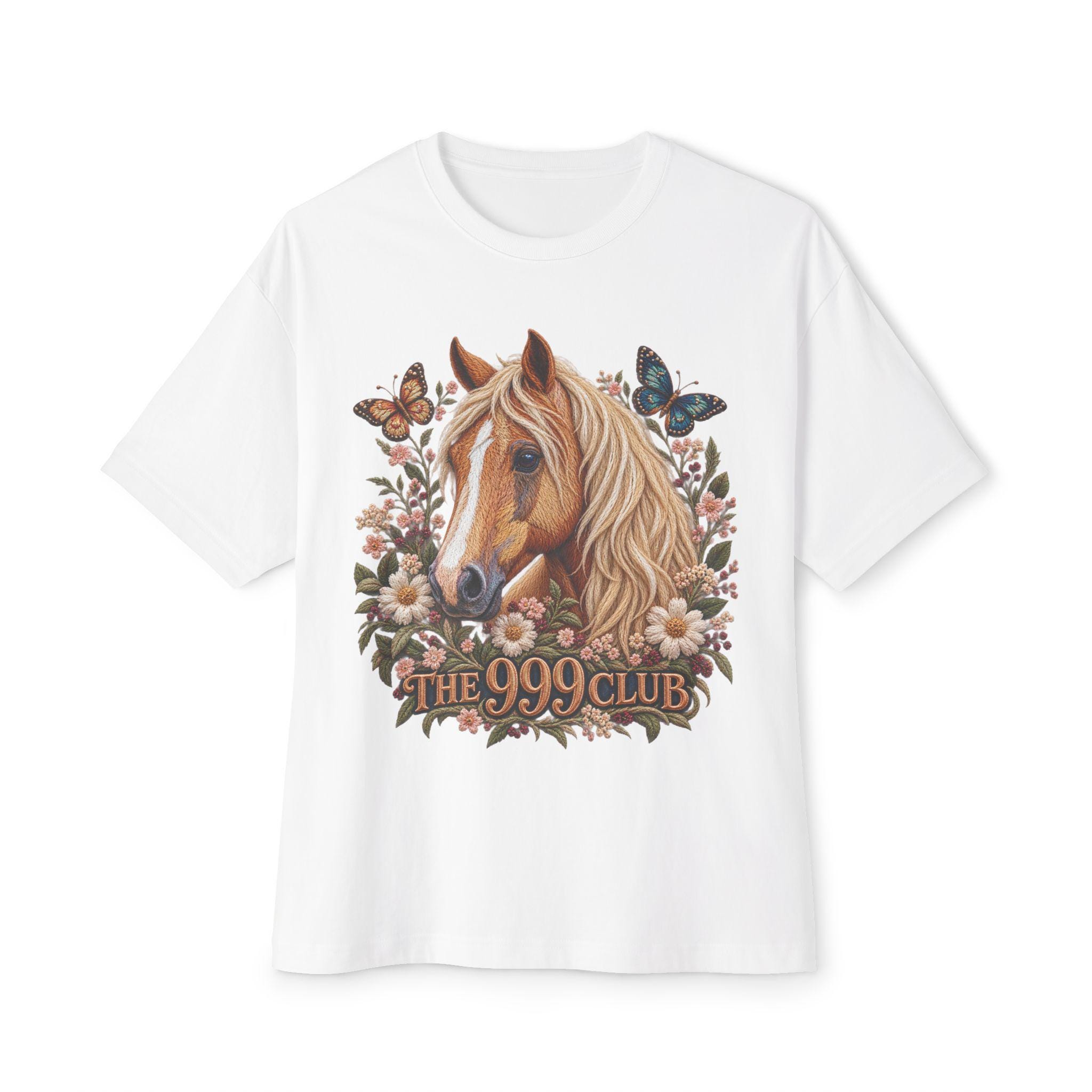 Limited Edition Horse Art Tee, Floral Butterfly Design, Numbered Wearable Art (001/999) — THE 999 CLUB wearable art